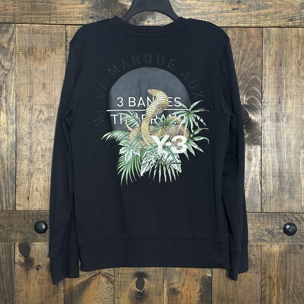 Y-3 Adidas Yohji Yamamoto Black Cobra‎ Graphic Crewneck Sweatshirt Men's Small